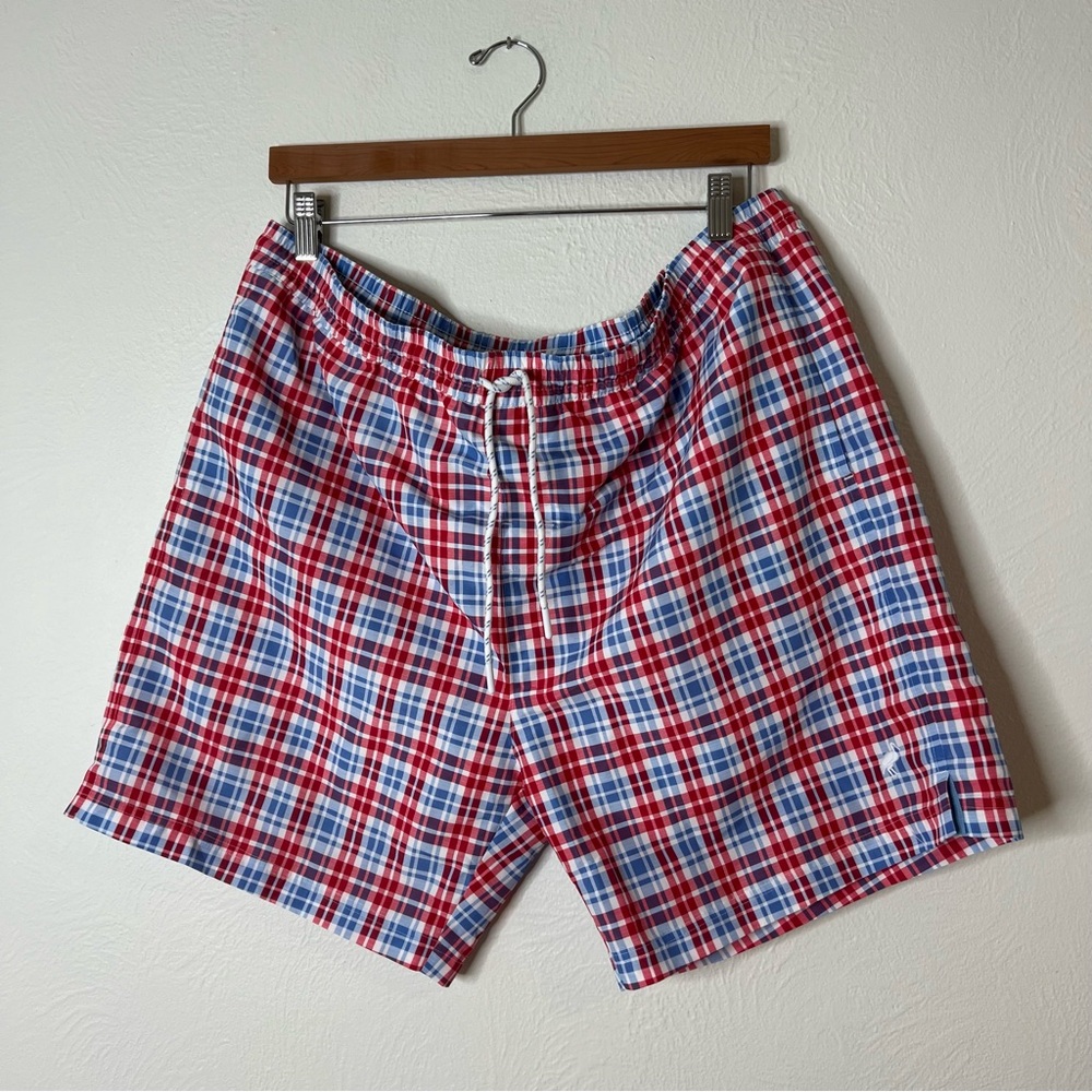 The Beaufort Bonnet Company Red and Blue Checkered Toddy Swim Trunks size XL
